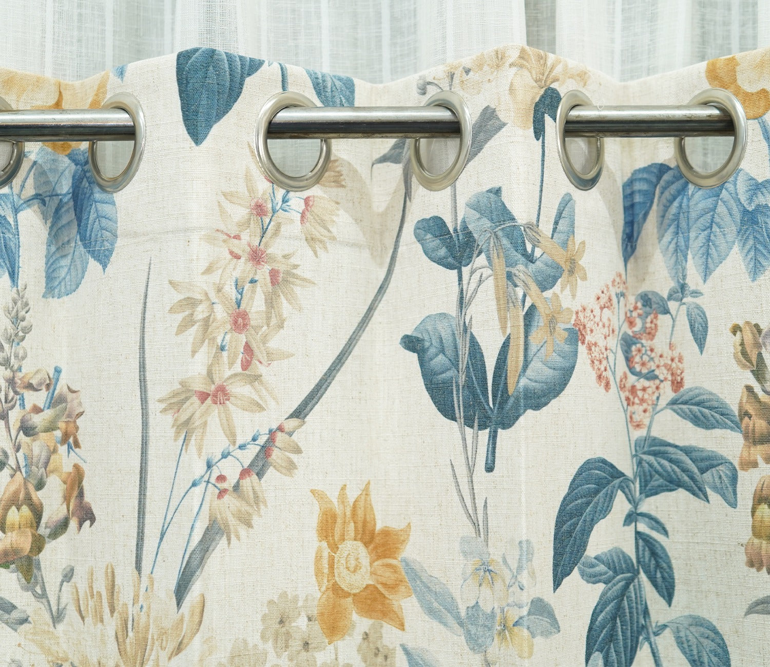 Leafy Floral Print 1 Piece Light-Filtering Curtain (Blue, 7 Feet)