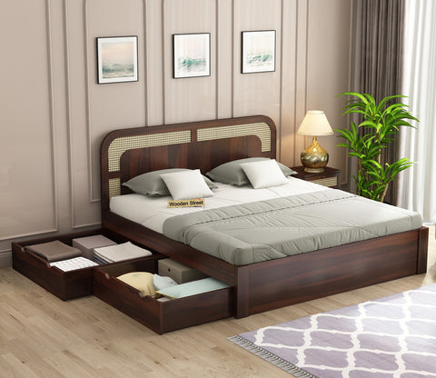 Emalyn Bed With Storage (Queen Size, Walnut Finish)