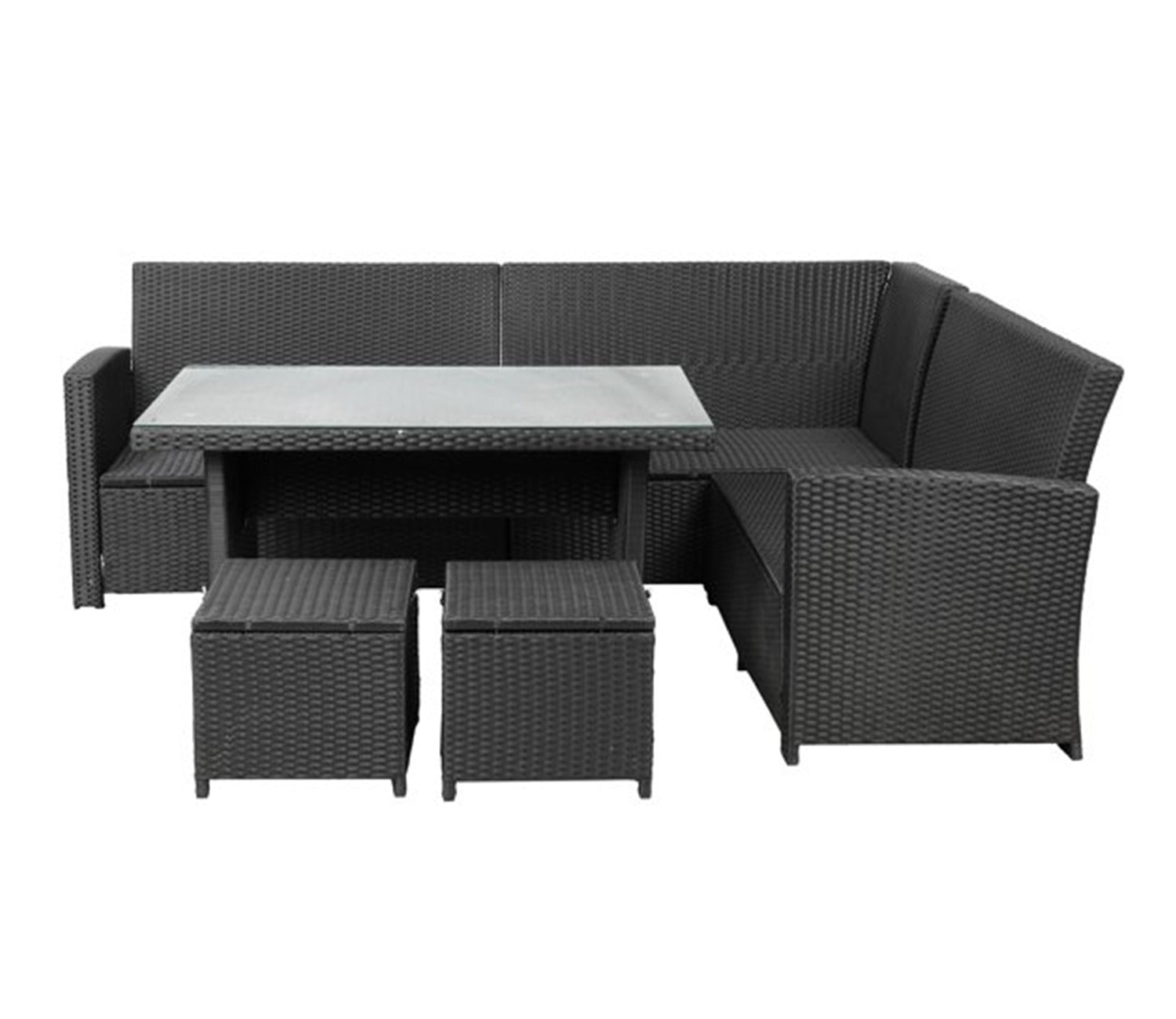 Black Rattan And Wicker 8 Seater Patio Set With Table And Grey Cushions