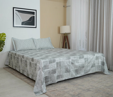 Brick 300 TC Flat Pure Cotton King Size Bedsheet With 2 Pillow Covers (Grey)