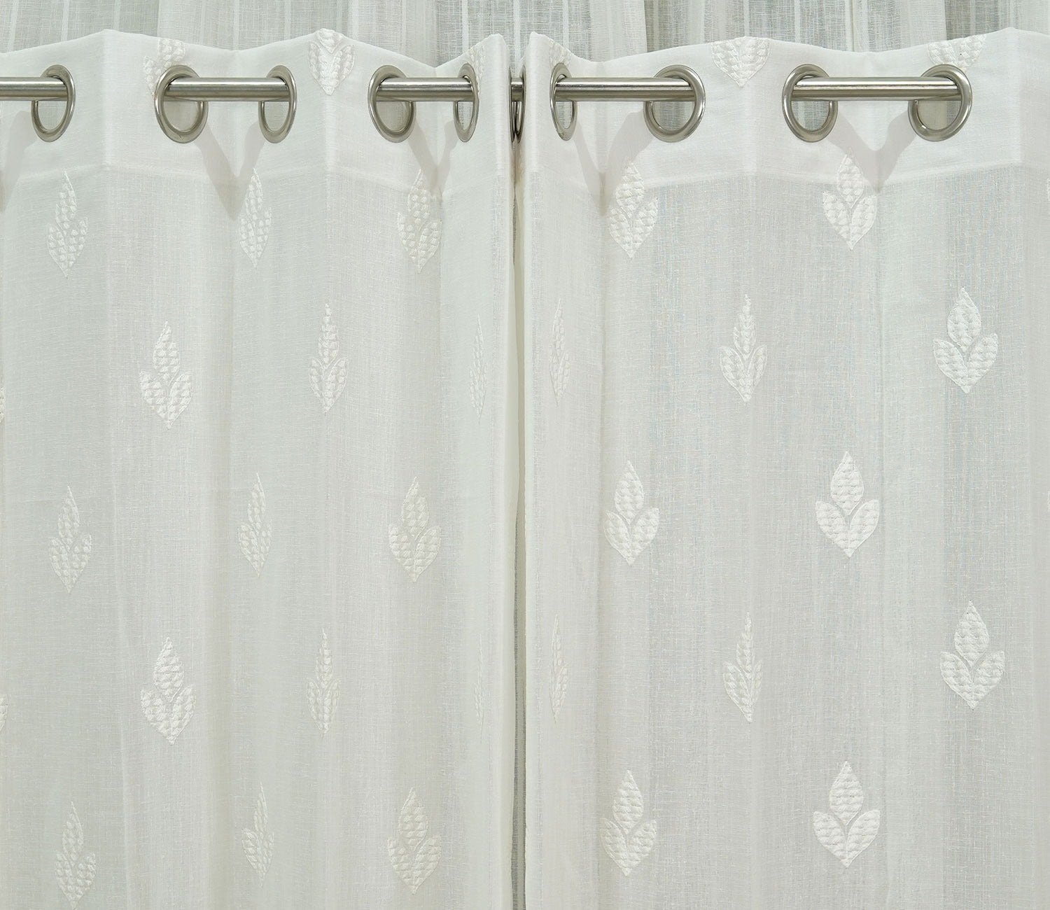 Tri Motifs Door 1 Piece Sheer Curtain (White, 7 Feet)