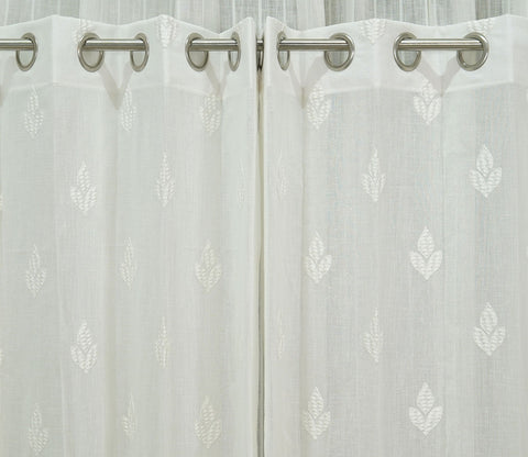 Tri Motifs Door 1 Piece Sheer Curtain (White, 7 Feet)