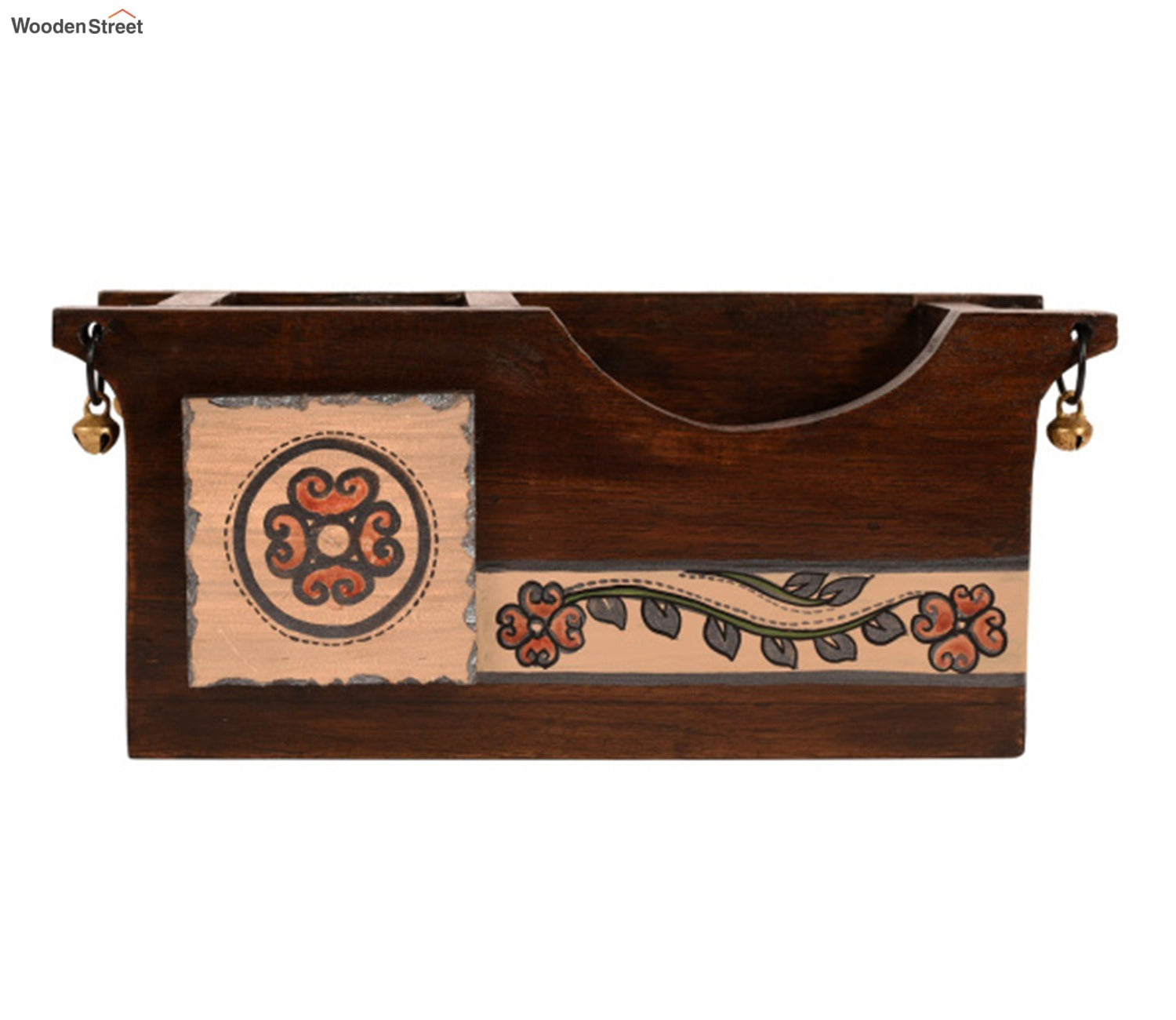 Brown Handcrafted Folk Art Wooden Cutlery Holder