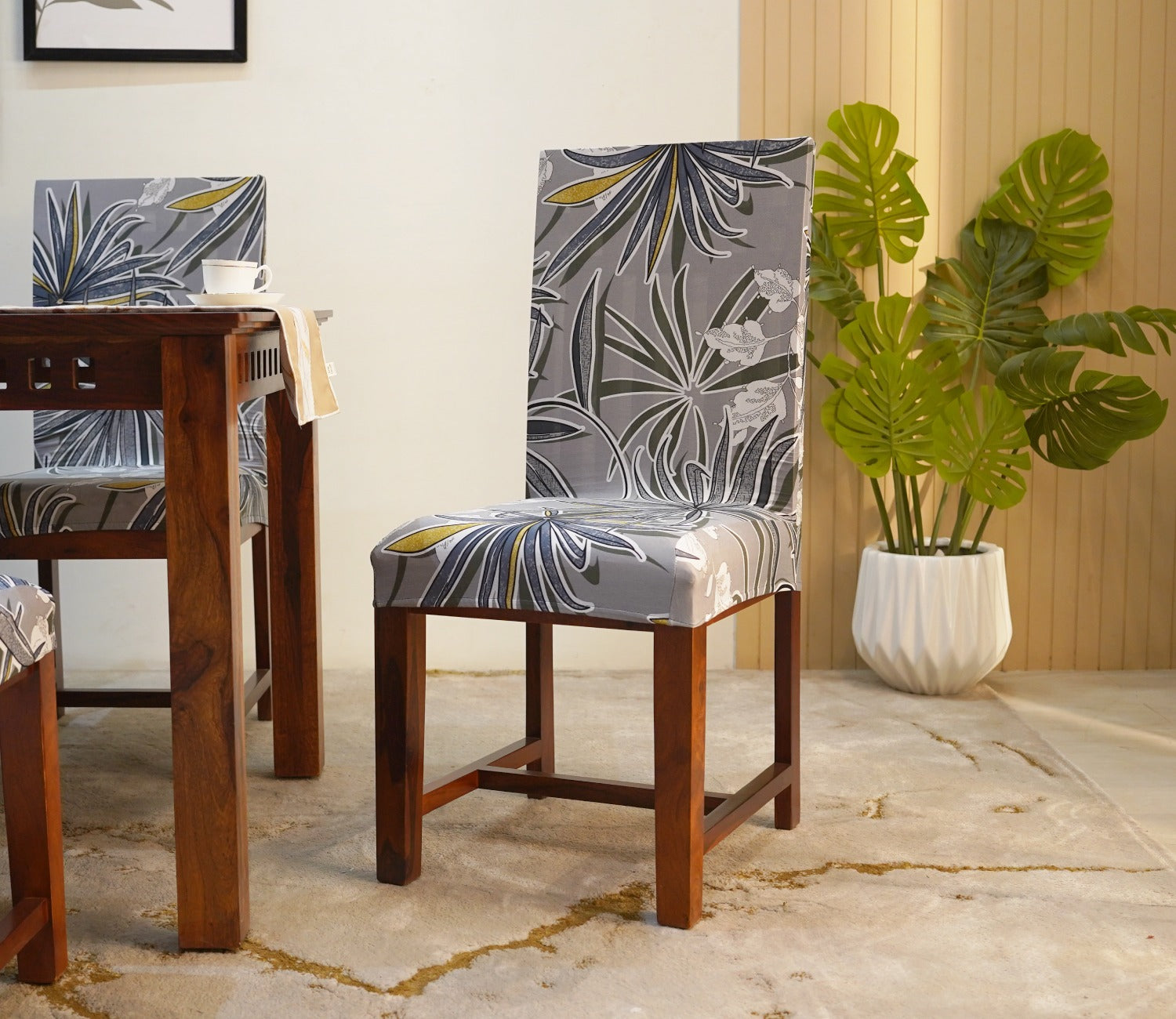 Cassia Floral Printed Polyester Spandex 1 Piece Chair Cover (Grey)