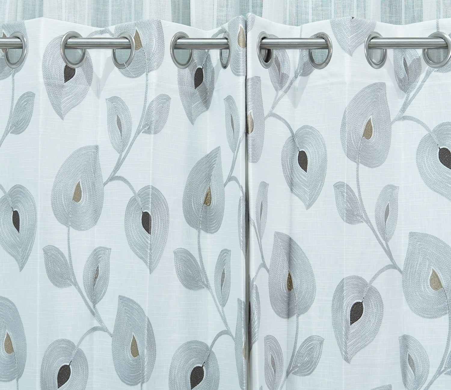 Dual Leaf Sheer Door Curtains Set of 2 (Grey, 7 Feet)