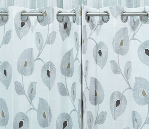 Dual Leaf Sheer Door Curtains Set of 2 (Grey, 7 Feet)