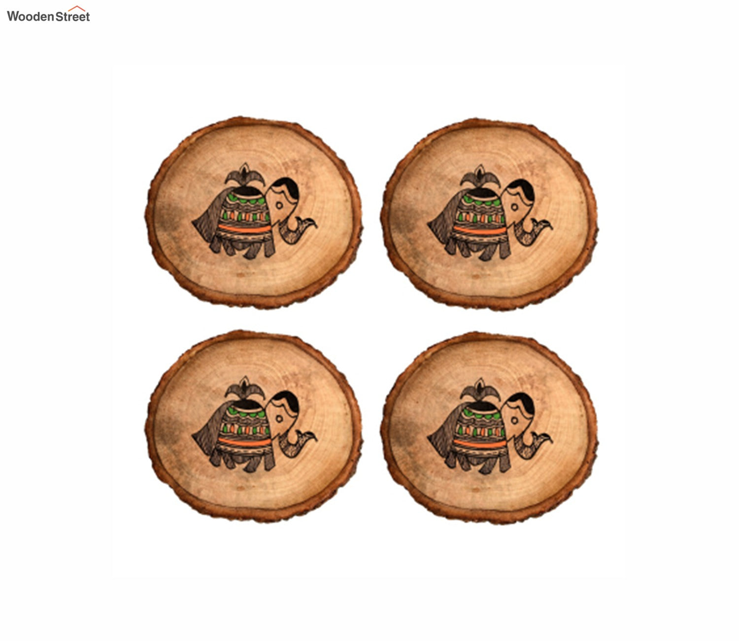 Tribal Art Round Wooden Handcrafted Coaster - Set of 4