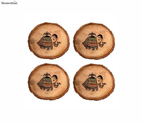 Tribal Art Round Wooden Handcrafted Coaster - Set of 4