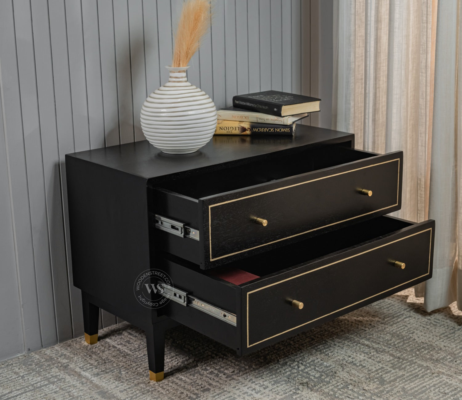 Royce Mango Wood 2 Chest of Drawers (Black Finish)