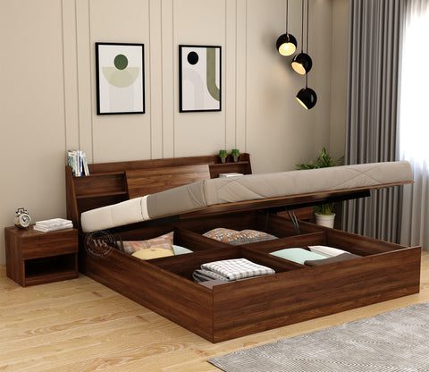Celestia Engineered Wood Bed With Hydraulic Storage (King Size, Columbian Walnut Finish)