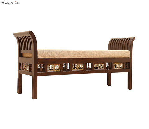 Myla-III Ottoman Cushioned Double Seater with Striped Wood Pattern in Walnut Finish