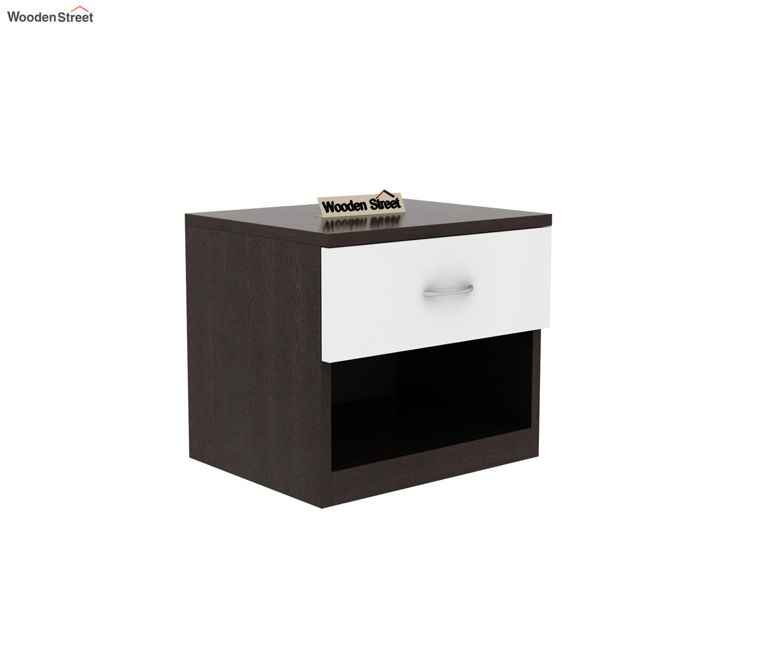 Drewno Bedside Table (Flowery Wenge-Frosty White Finish)