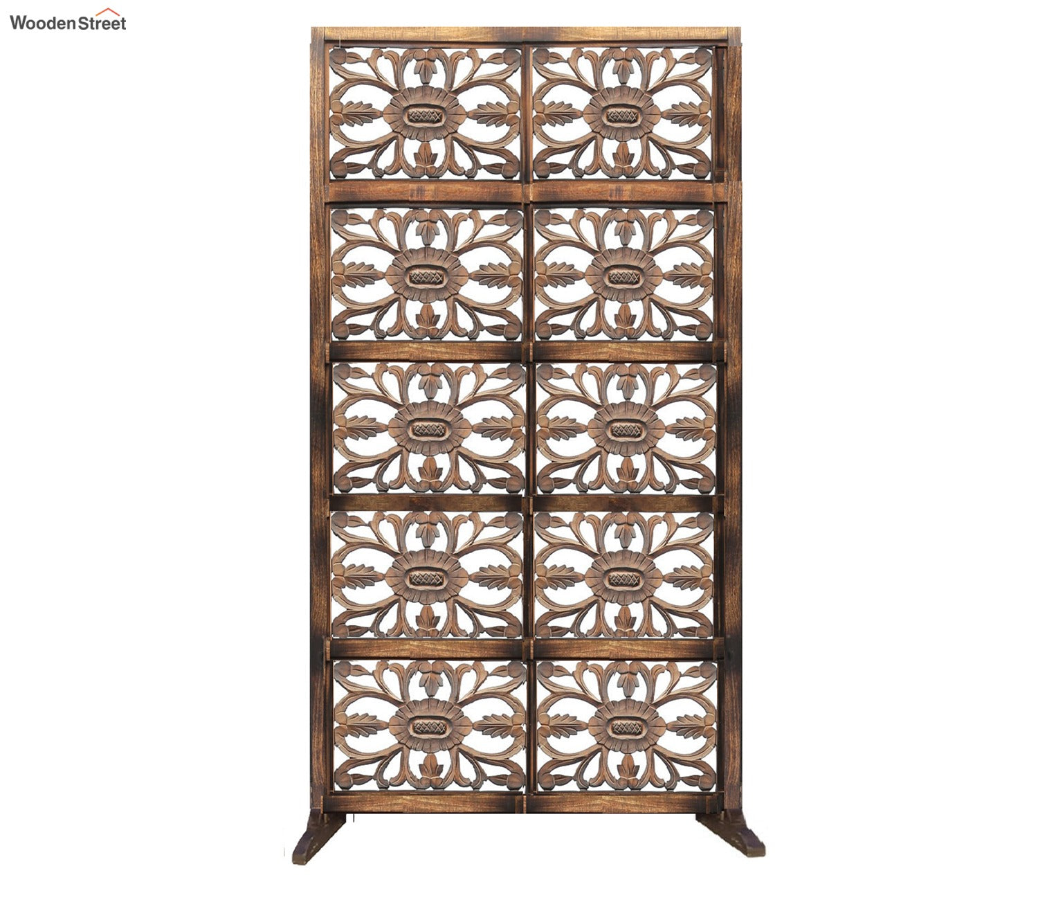 Mason Floral Hand Carved Wooden Room Divider Single Panel With Stand