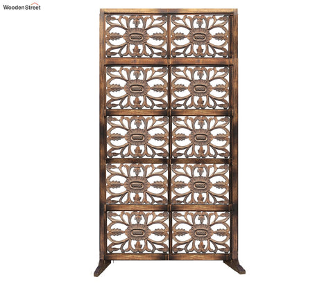Mason Floral Hand Carved Wooden Room Divider Single Panel With Stand