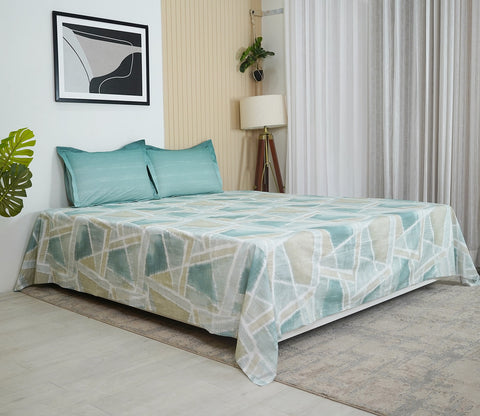 Criss Cross 144 TC Flat Pure Cotton King Size Bedsheet With 2 Pillow Covers (Blue)