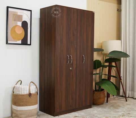 Kayden 3 Door Multi Utility Wardrobe With Lock (Columbian Walnut Finish)