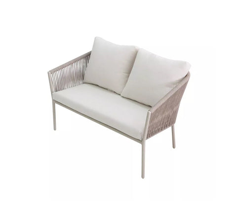 White Rope 4 Seater Sofa Set With Table And White Cushions Color