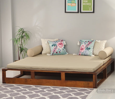 Bacon 3 Seater Divan Cum Bed with Mattress (King Size, Honey Finish)
