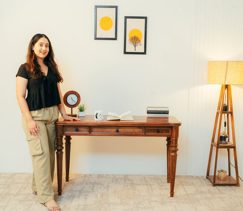 Kennedy Sheesham Wood Study Table with Drawer Storage (Teak Finish)