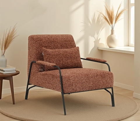 Kew Upholstered Fabric Lounge Chair with Metal Frame (Rust Orange)