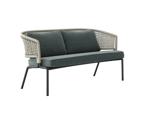 White Rope 4 Seater Sofa Set With Table And Dark Green Cushions