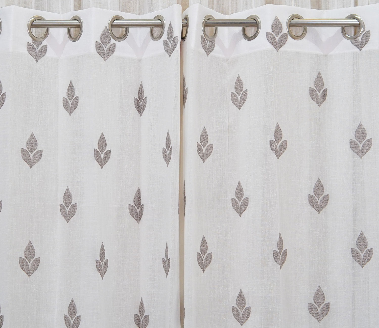 Tri Motifs Sheer Door Curtains Set of 2 (Grey, 7 Feet)