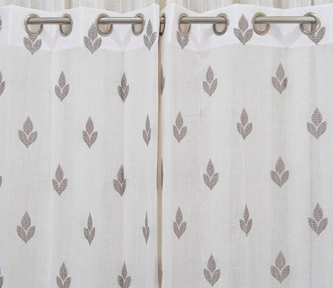 Tri Motifs Sheer Door Curtains Set of 2 (Grey, 7 Feet)