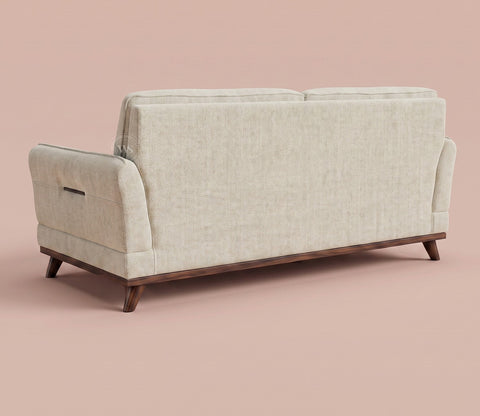 Alvaro 3 Seater Fabric Sofa with Wooden Accents (Cotton, Cottage Ivory)