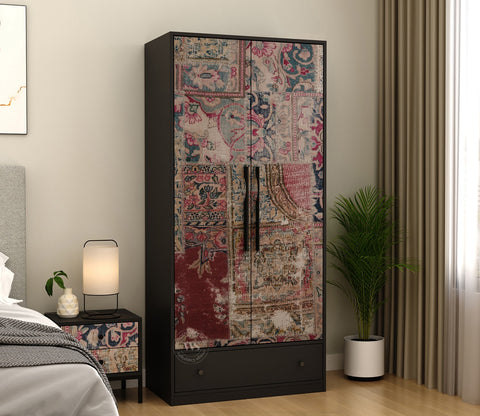 Avren Engineered Wood Wardrobe with Textured Front & Drawer Storage (Patchwork Multi)