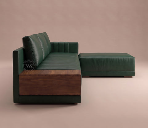 Oasis L-Shape Right Aligned Sectional Sofa (Leatherette, Leaf)