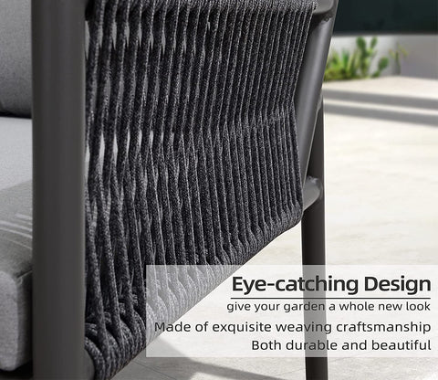 Grey Rope 4 Seater Sofa Set With Table And Grey Cushions