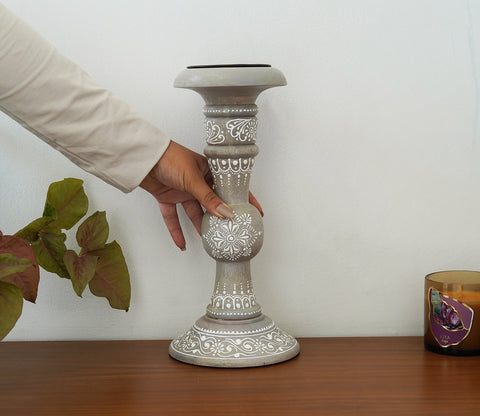 Ira Traditional Designer Hand Painted Wooden Pillar Candle Stand