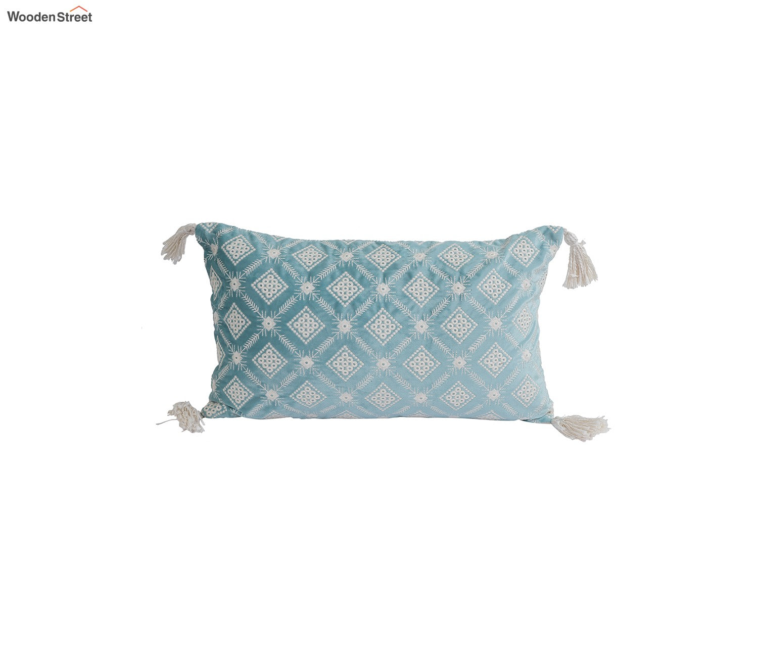 Super Soft Ethnic Design Set of 2 Embroidered Cushion Cover (Light Blue, 20 x 12 inches)