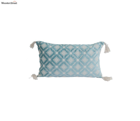 Super Soft Ethnic Design Set of 2 Embroidered Cushion Cover (Light Blue, 20 x 12 inches)