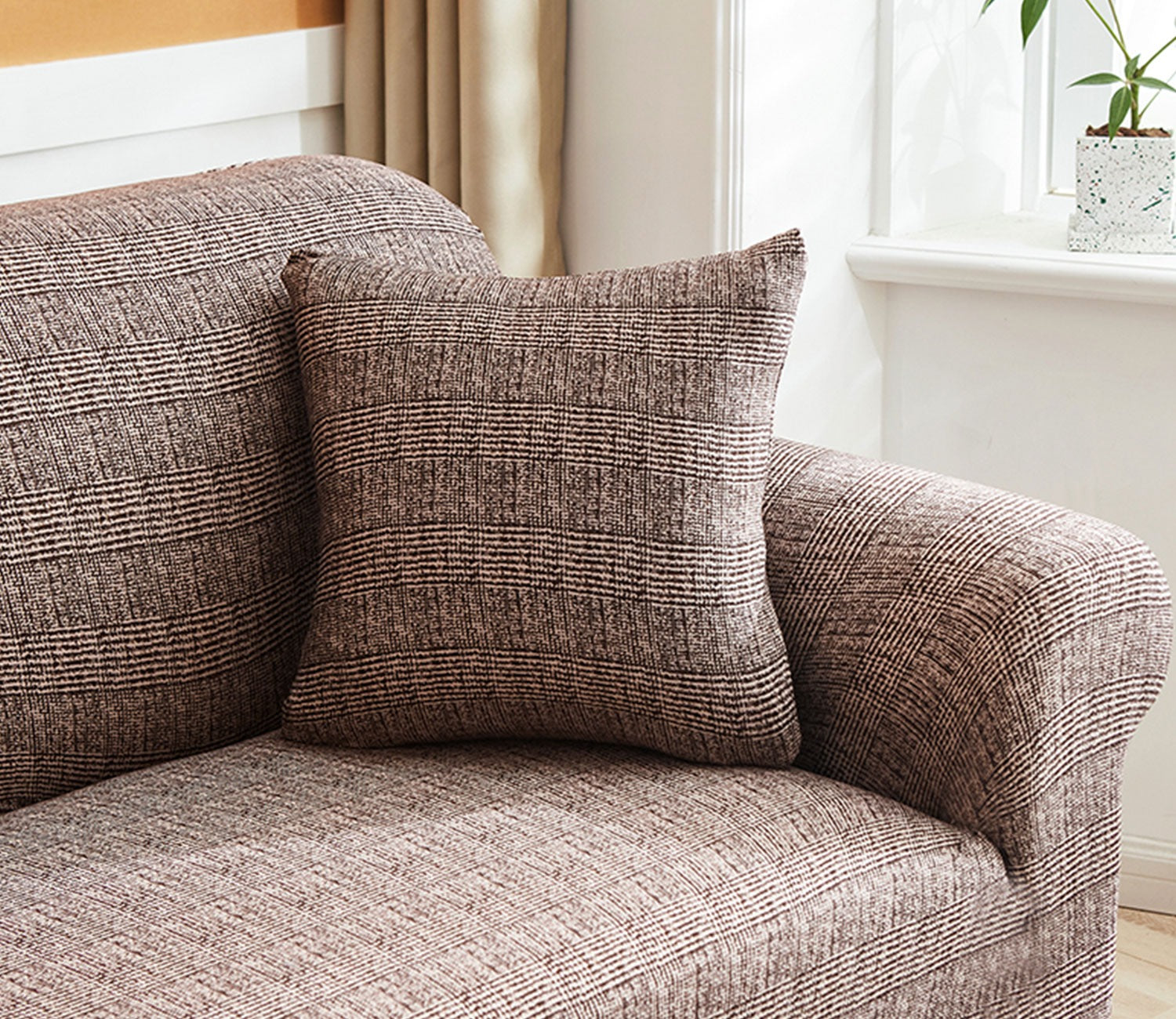 Hester Classic Textured Solid Colored Polyester Spandex 1 Seater Sofa Cover (Maroon)