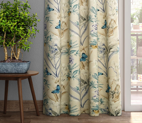 Butterfly 1 Piece Light-Filtering Curtain (Blue, 7 Feet)