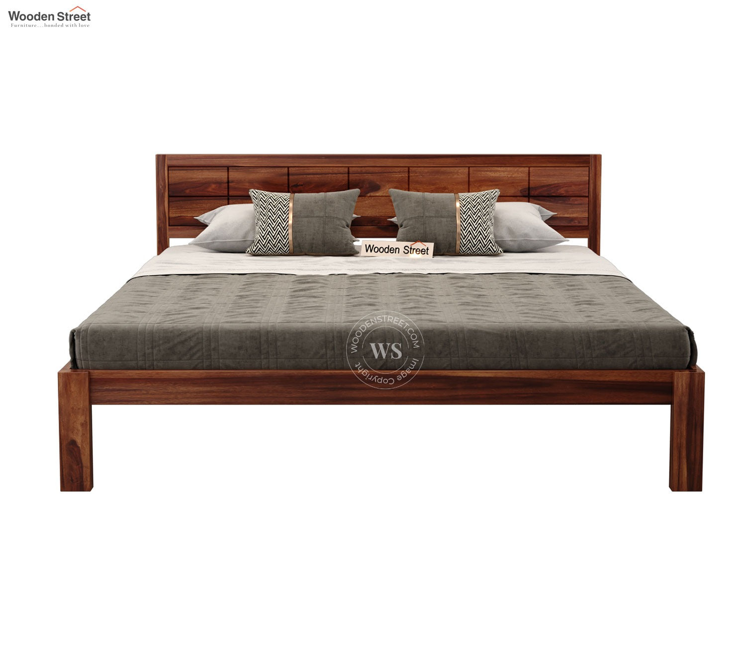 Brixton Sheesham Wood Bed Without Storage (King Size, Honey Finish)