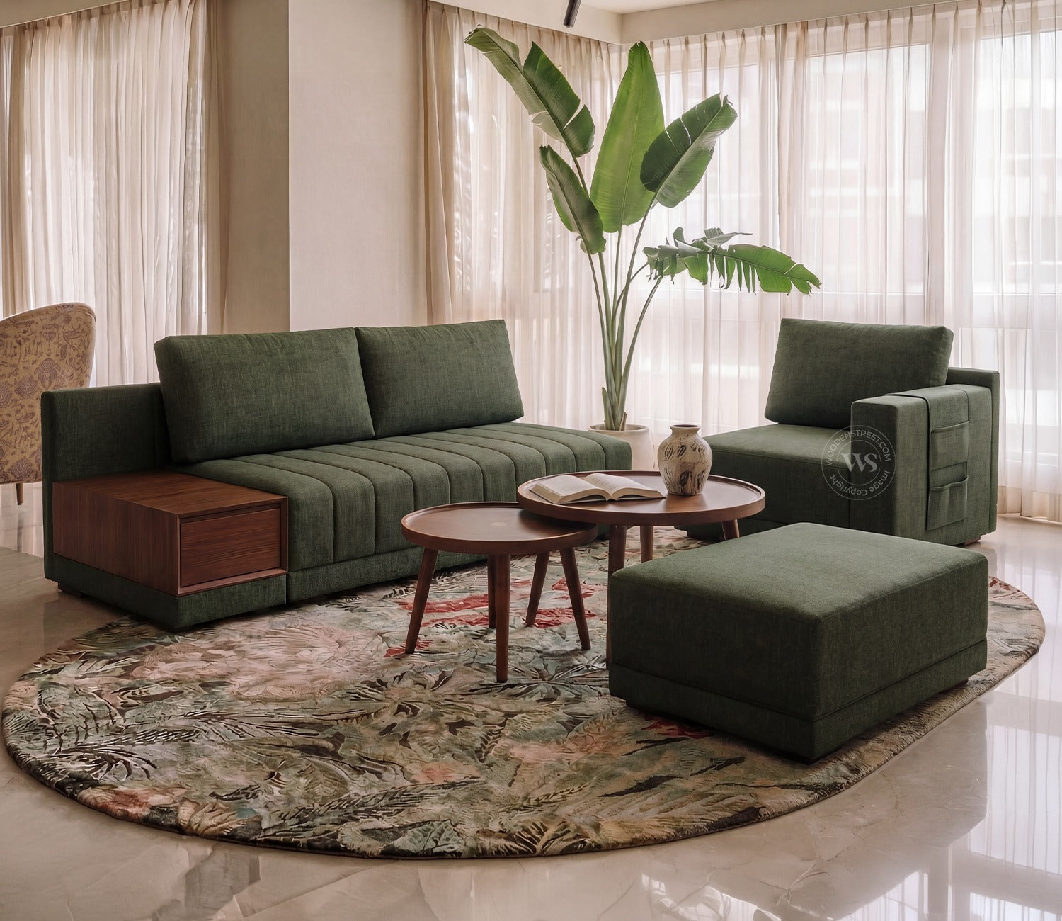 Oasis L-Shape Right Aligned Sectional Sofa (Sage Green)