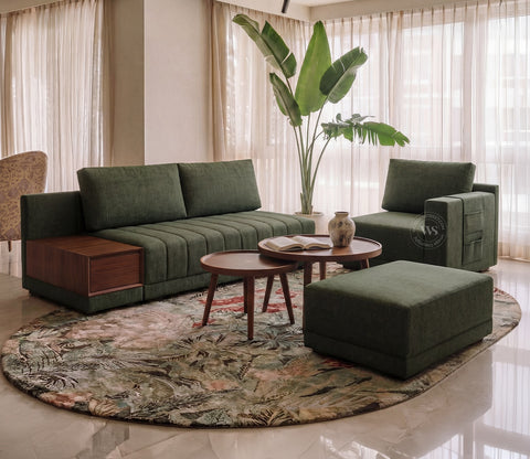 Oasis L-Shape Right Aligned Sectional Sofa (Sage Green)