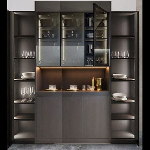 Trueliving Black Crockery Cabinet With Glass Door With Drawer 43.2D x 200W x 172.7H Centimeters