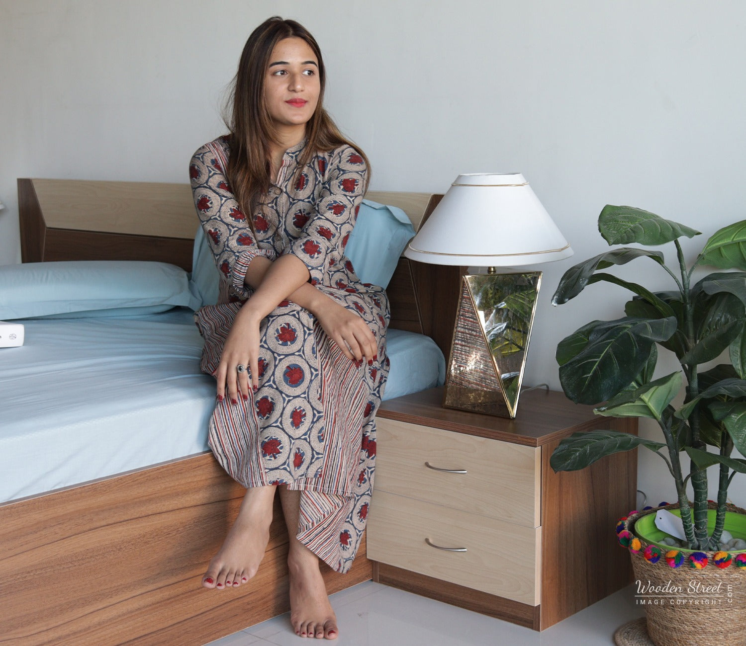 Carmen Bed Side Table (Exotic Teak - Ice Beech Finish)