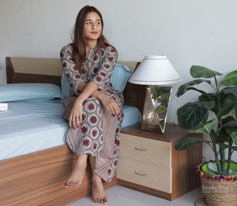Carmen Bed Side Table (Exotic Teak - Ice Beech Finish)