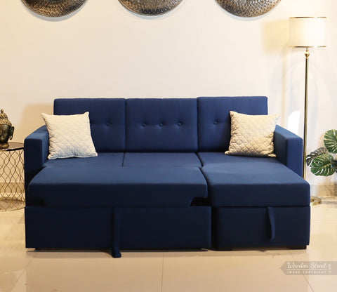 Alfonso Left Aligned Convertible Sofa Cum Bed (Cotton, Indigo Ink)