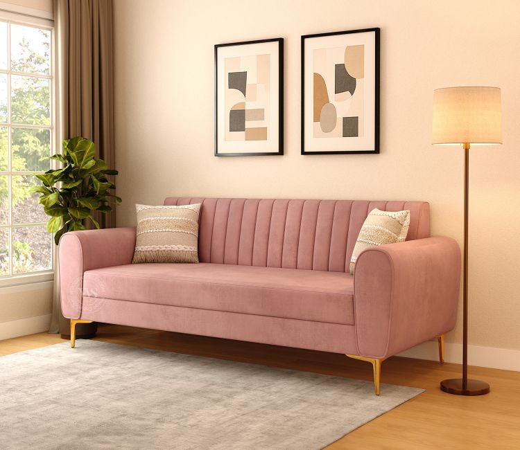 Medusa 3 Seater Fabric Sofa (Velvet, Salmon Pink)