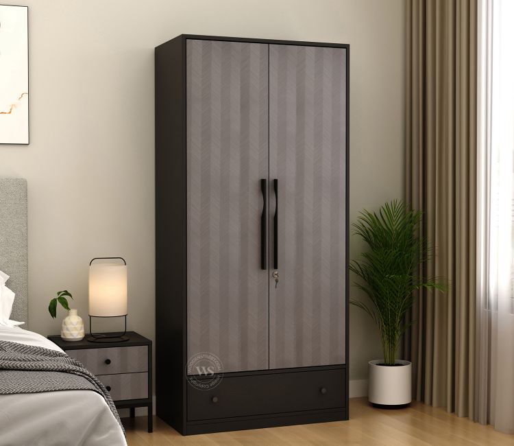 Avren Engineered Wood Wardrobe with Textured Front & Drawer Storage (Chevron Pattern)