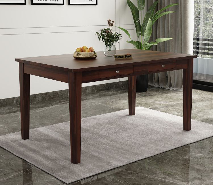 Mcbeth 6 Seater Compact Dining Table With Storage (Walnut Finish)