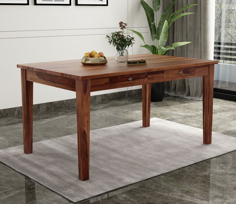 Mcbeth 6 Seater Compact Dining Table With Storage (Honey Finish)