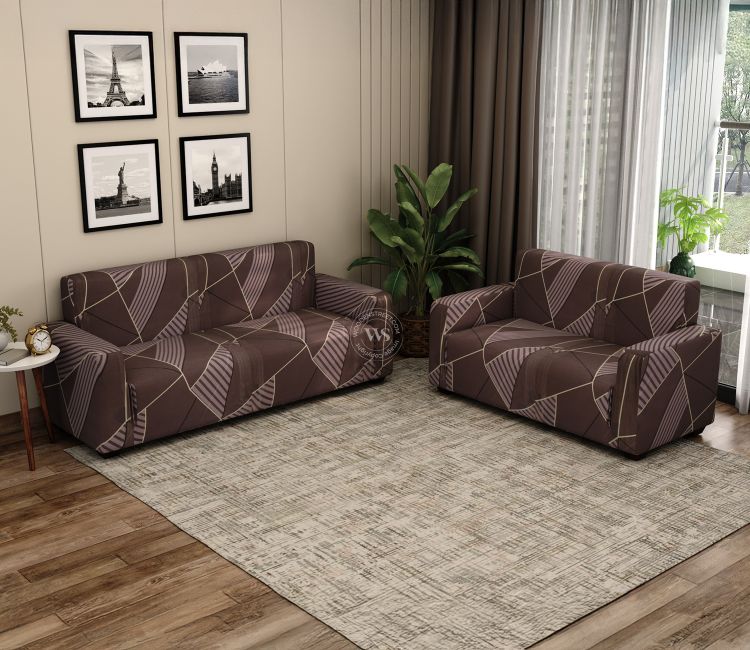 Cason Modern Abstract Printed Polyester Spandex 3+2 Sofa Cover Set (Brown)