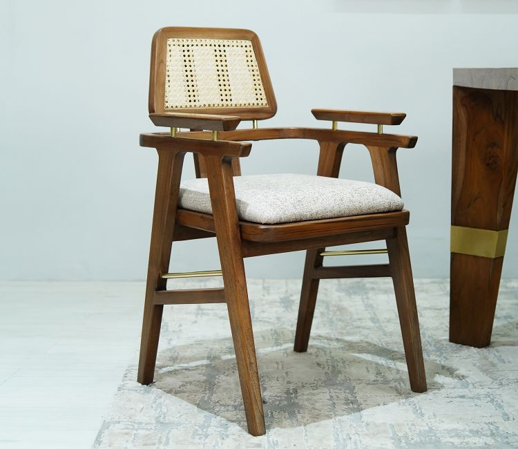 Asav Teak Wood Arm Chair with Cane (Honey Finish)