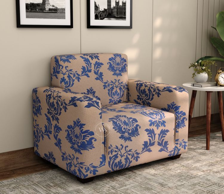 Grace Floral Printed Polyester Spandex 1 Seater Sofa Cover (Blue)